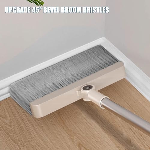 Broom and Dustpan Set for Home Folding Cleaning Tools Long Handle Broom with Upright Standing Dustpan Combo for Office Home Kitchen Lobby Floor Cleaning,Khaki - color: Khaki