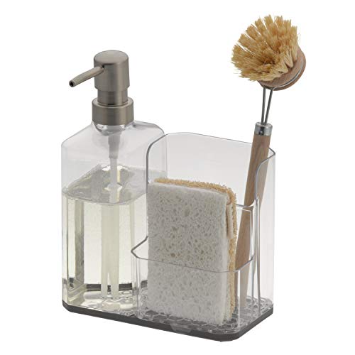 Spectrum Soap Dispenser with Sponge and Brush Holder for Kitchen Sink, Hexa Sink Organizer with Refillable Pump and Removable Base for Easy Cleaning