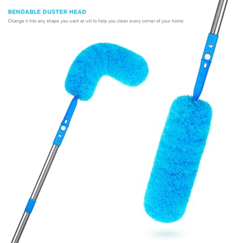 Window Squeegee，5 in 1 Bendable Head Window Squeegee for Home，61''Extension Poles，Bendable Head car Window Cleaner Tool，Squeegee for Shower Glass（Blue）