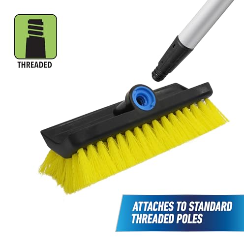 Unger Professional HydroPower Lock-On 10” Bi-Level Scrub Brush, Cleaning Supplies, Scrubber Tool, Compatible with Waterflow Poles, Use in Garage, Driveway, Deck, Concrete, Cement, and Brick - size: 10 inches (Pack of 1), style: Multi-Angle Scrub Brush