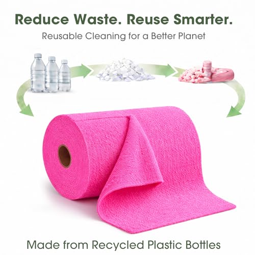 Microfiber Cleaning Cloth Roll - 100 Pack Tear Away Microfiber Paper Towels, Reusable, Washable, Scratch-Free, Kitchen Towels for Car, Home, Kitchen, Glass, Dishes (Hot Pink) - color: Hotpink