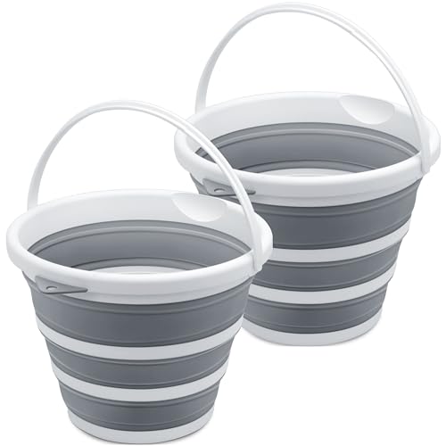 2-Pack Collapsible Bucket 2.6 Gal/10L, BPA-Free - Space-Saving, Portable Foldable Water Pail for Versatile Use, Home, Outdoors, Car Wash, Camping, Fishing - Grey - color: Grey×2, size: 10L