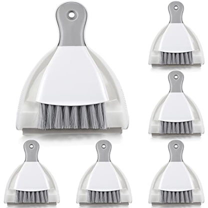 Zopeal 6 Sets Mini Dustpan and Brush Set Small Broom and Dust Pan Portable Multifunctional Whisk Hand for Car Table Desk Countertop Keyboard Kitchen Cat Dog Nest Home Cleaning Tool