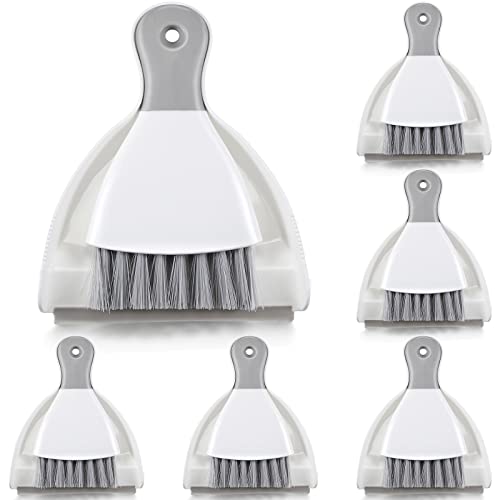 Zopeal 6 Sets Mini Dustpan and Brush Set Small Broom and Dust Pan Portable Multifunctional Whisk Hand for Car Table Desk Countertop Keyboard Kitchen Cat Dog Nest Home Cleaning Tool