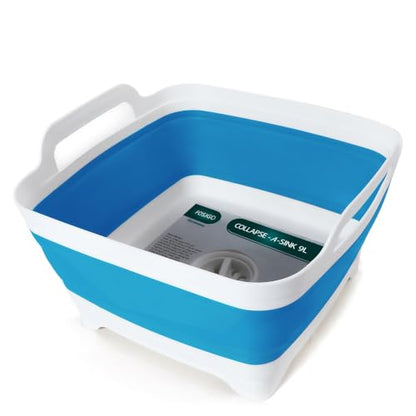 FOSJGO Collapsible Dish Basin with Drain Plug, 2.4 Gal (9L) Space-Saving Foldable Sink, Wash Basin for Kitchen, Baby Bottles, Vegetable Washing, Camping, RV and Party Beverage Tubs (Sky Blue) - color: Sky Blue
