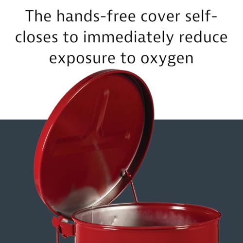 Justrite 6 Gallon Galvanized Steel Oily Waste Can, 16" x 12" Metal Oil Rag Safety Can With Foot Operated Self-Closing Lid for Oil Rag Disposal, Made in the USA, Red, 09100 - color: Red, size: 6 Gallon, style: Foot-Operated Lid