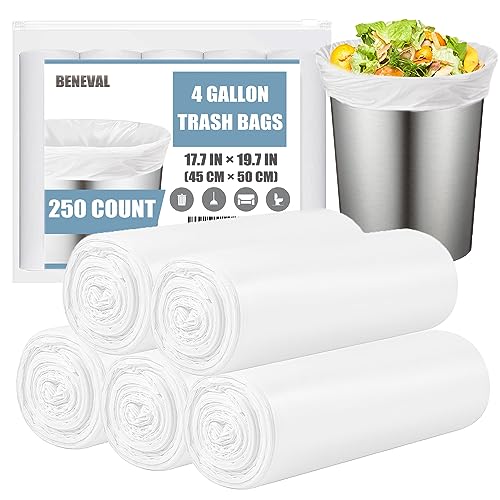 Beneval 4 Gallon Small Trash Bags, 250 Count, Unscented, Transparent, Durable, Ideal for Bathroom, Kitchen, Office, Bedroom - style: 4 Gallon-250 Count