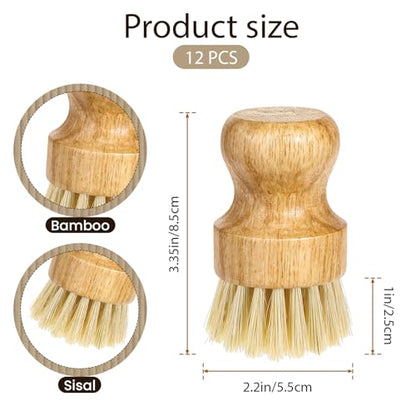 12 Packs Bamboo Dish Scrub Brush Wooden Washing Scrubbers with Sisal Bristles Kitchen Palm Pot Brush Round Mini Dish Brushes for Household Iron Pot Pan Sink Sink Vegetables Cleaning - color: Yellow