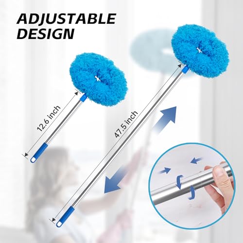 DRQ Ceiling Fan Cleaner Duster, Reusable Microfiber Duster with Extension Pole, 13 to 48 Inch Fan Blade Cleaner, Removable Dusters for Cleaning Walls Bookshelves Door Window Top (Blue) - color: Blue