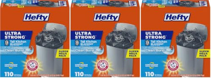 Hefty Ultra Strong Trash Bags,Black Tall Kitchen Trash Bags 13 Gallon Size,Break Resistant Drawstring Enclosure,Continuous Odor Control,Blackout,Clean Burst Scent,110 Count,(Pack of 3) - size: 110 Count (Pack of 3)