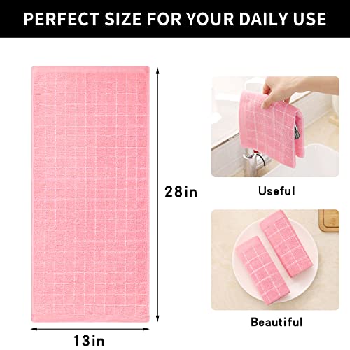 Homaxy 100% Cotton Terry Kitchen Towels(Pink, 13 x 28 inches), Checkered Designed, Soft and Super Absorbent Dish Towels, 4 Pack - color: Pink, size: 13 X 28 - 4 Pack