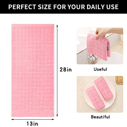 Homaxy 100% Cotton Terry Kitchen Towels(Pink, 13 x 28 inches), Checkered Designed, Soft and Super Absorbent Dish Towels, 4 Pack - color: Pink, size: 13 X 28 - 4 Pack