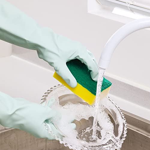 COOLJOB Medium Reusable Rubber Dishwashing Cleaning Gloves for Kitchen Bathroom, Non-Slip Grippy Long Dish Washing Gloves with Flocked Cotton Liner, Flexible Durable & Waterproof, Mint Green, 1 Pair - color: Mint Green With Gardenia Scent, size: Medium (P
