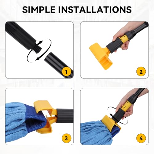 Mop Handle Commercial Heavy Duty - 57 Inch Industrial Metal Mop Stick with Jaw Clamp Replacement for Floor Cleaning - Professional Gripper Mops Head Replacement Holder - color: Black 2