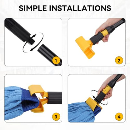 Mop Handle Commercial Heavy Duty - 57 Inch Industrial Metal Mop Stick with Jaw Clamp Replacement for Floor Cleaning - Professional Gripper Mops Head Replacement Holder - color: Black 2