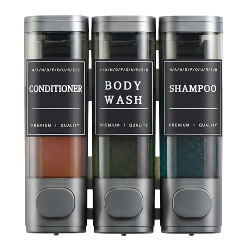 Shampoo and Conditioner Dispenser,Shower Soap Dispenser 3 Chamber No Drill Wall-Mounted Shampoo Dispenser for Shower Wall Mounted Shower Dispenser for Bathroom Hotel Large Capacity,Dark Gray1 - color: Dark Gray 3 Chamber
