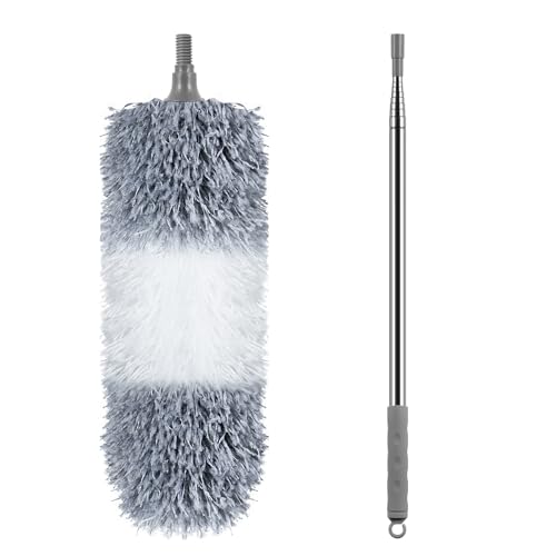 Microfiber Feather Duster, 110 Inch Extendable Telescoping Pole Duster with Bendable Washable Head, Long Handle Cleaning Duster for Ceiling Fan, High Ceiling, Blinds, Furniture and Cars(Gray) - color: Gray