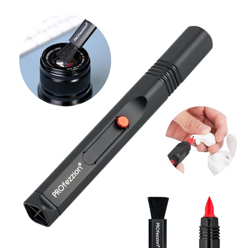 PROfezzion Double-Ended Lens Cleaning Pen for Electronics, Earbuds, Laptop, Cell Phone, Keyboard, Camera Lens, Lens Cleaner Pen with Soft Brush & Silicone Wiper, Black