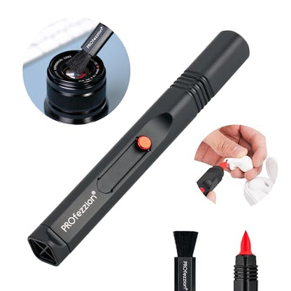 PROfezzion Double-Ended Lens Cleaning Pen for Electronics, Earbuds, Laptop, Cell Phone, Keyboard, Camera Lens, Lens Cleaner Pen with Soft Brush & Silicone Wiper, Black