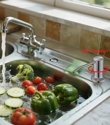 Sink Soap Dispenser Pump with 2 Sponge Holders, Curovtrp Soap Dispenser for Kitchen Sink Stainless Steel Pump Head (Plastic Built in) with 39" Extension Tube kit, No Need to Refill, Brushed Nickel - color: Brushed Nickel, size: Tube