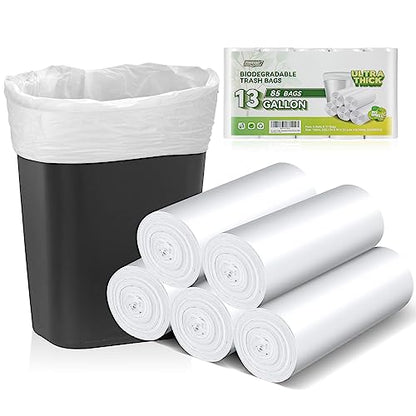 Inwaysin Ultra Thick & Strong Biodegradable Trash Bags - 85 Counts, 13 Gallon - Unscented, Easy Tear for Kitchen, Bedroom, Office - style: 13 Gallon 85 Counts