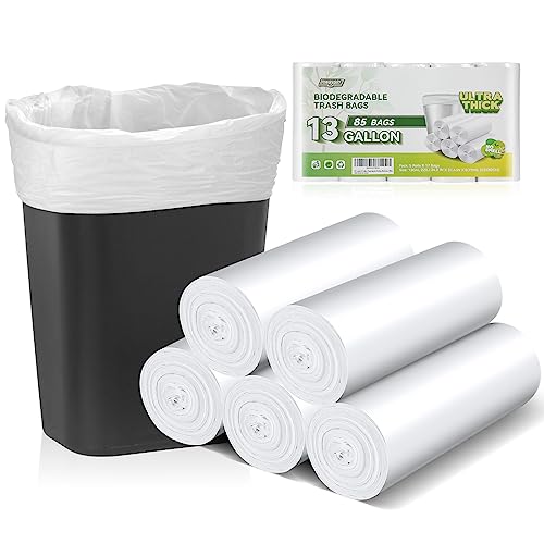 Inwaysin Ultra Thick & Strong Biodegradable Trash Bags - 85 Counts, 13 Gallon - Unscented, Easy Tear for Kitchen, Bedroom, Office - style: 13 Gallon 85 Counts