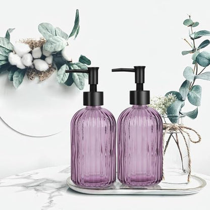 Glass Soap Dispenser with Plastic Pump, Hand Soap Dispenser for Hand Wash, Lotion Dispenser for Dishwashing Liquid, Lotion Shower Gel (Striped Purple) - color: Striped Purple