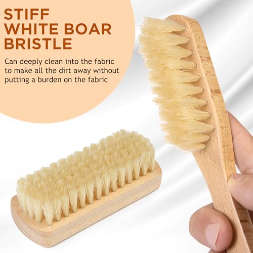 TAKAVU Boar Bristle Laundry Brush Set, Soft Bristle Stain Scrub Brush for Clothes & Fabric, Gentle Upholstery Brush for Delicate Knits Cotton Linen, Washable Laundry Stain Remover - color: White Boar