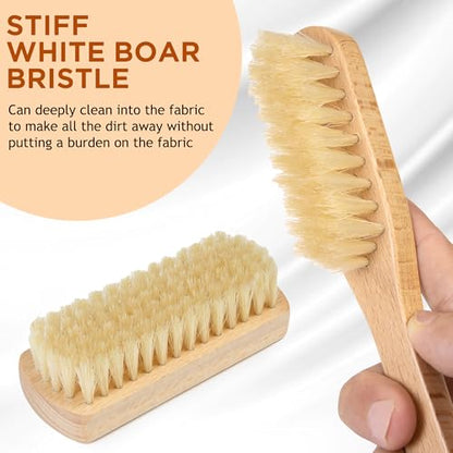 TAKAVU Boar Bristle Laundry Brush Set, Soft Bristle Stain Scrub Brush for Clothes & Fabric, Gentle Upholstery Brush for Delicate Knits Cotton Linen, Washable Laundry Stain Remover - color: White Boar