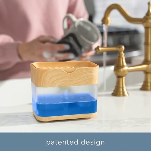 S&T INC. Dish Soap Dispenser and Sponge Holder for Kitchen Sink, Waterproof Labels and Sponge Included, 13 Ounces, Plastic, Bamboo - color: Bamboo