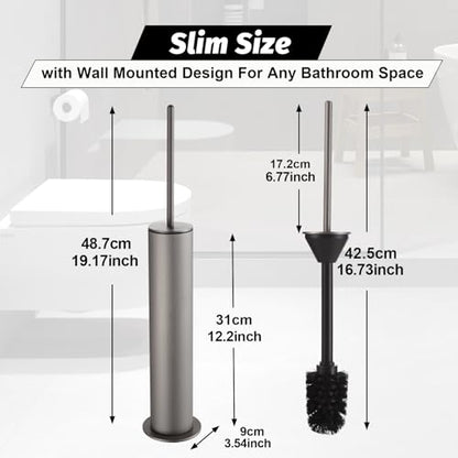 BGL Toilet Brush with Holder Set Brushed Nickel Aluminium Standing for Bathroom Toilet Bowl Cleaner Brush and Holder Set, Round Design - color: Brushed Nickel-standing