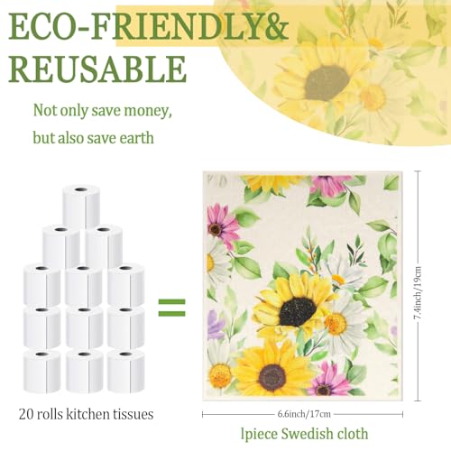 6 - Pack Swedish Kitchen Dish Cloths - Reusable Paper Towels for Counters & Dishes - Eco Friendly Cellulose Sponge Cloth (Sunflower) - color: A2-sunflower