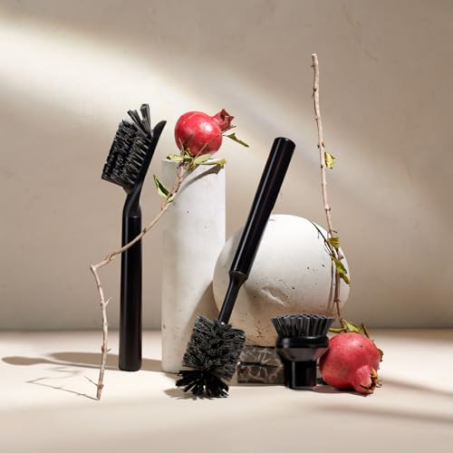 Curio Home Goods Ionic Brush Set, Magnetized to Stand Upright, Stainless Steel with Replaceable Heads, Onyx/Black