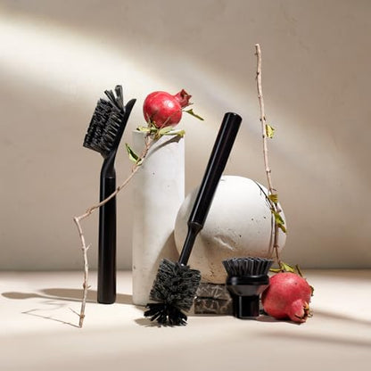 Curio Home Goods Ionic Brush Set, Magnetized to Stand Upright, Stainless Steel with Replaceable Heads, Onyx/Black