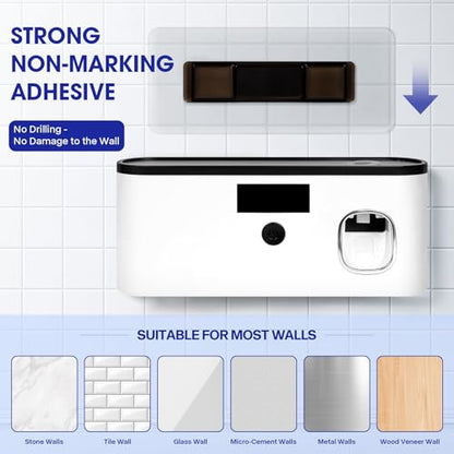 Punch-Free Wall Mounted Bathroom Toothbrush Holder, 5 Toothbrush Slots, Bathroom Toothbrush Sterilizer with Toothpaste Dispenser USB Charging Toothbrush Holder (White) - color: White