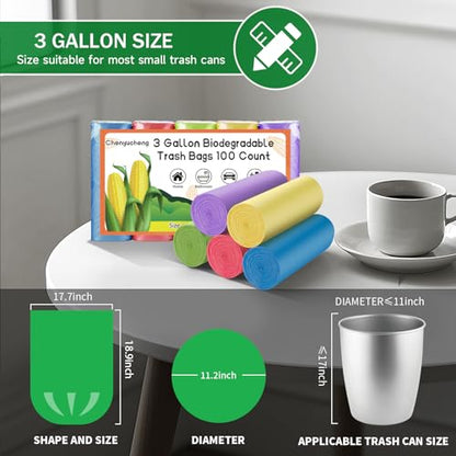 3 Gallon Bathroom Trash Bags - Mini Small Garbage Bags Colorful 100 Count 12 Liter Mini Waste Basket Liners For Kitchen Office Car Biodegradable Unscented Strong Thick - style: 3gallon Colorful 100