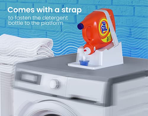 Liquid Laundry Detergent Holder Stand with Drip Tray - 1 Pack - White | Easy Pouring, Rubber Feet, Secure Strap, Angled Stand, Fabric Softener Dispenser for Laundry Room Organization & Storage - color: White