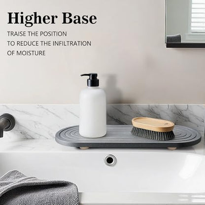 Instant Dry Sink Caddy Organizer, Fast Drying Sink Caddy, Water Absorbing Stone Sponge Holder for Kitchen and Bathroom Countertop with Natural Loofah and Wooden Feet - color: Dark Gray