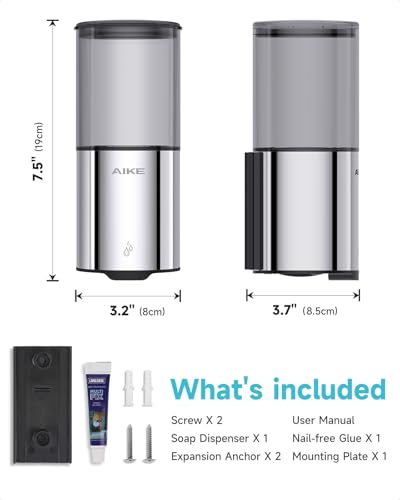 AIKE Automatic Wall Mount Liquid Soap Dispenser for Home and Commercial Bathroom 13.5oz IPX7 Waterproof,Polished Stainless Steel - color: Polished Stainless Steel