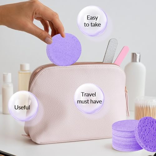 100-Count Facial Sponges Compressed Natural Cellulose Sponge Round Shape Face Sponge for Face Cleansing Exfoliating and Makeup Removal, Purple - color: 100- Pack Purple