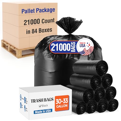 Delxo 30-33 Gallon Trash Bags, 21000 Count – 0.6 Mil Medium Duty Garbage Bags, Durable Plastic Bolsas para basura, Perforated Design– Made in USA for Kitchen, Yard, Office (Black) - color: 33Gal-21000Ct(Black)