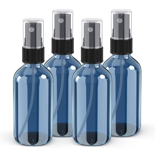 Wedama 2 oz Mini Glass Spray Bottles, Empty Small Spray Bottles with Funnel Dropper, Fine Mist for Hair, Travel, Plants, Cleaning Solutions and Skin Care (4 Pack Indigo Blue) - color: Indigo Blue, size: 2 Ounce (Pack of 4)