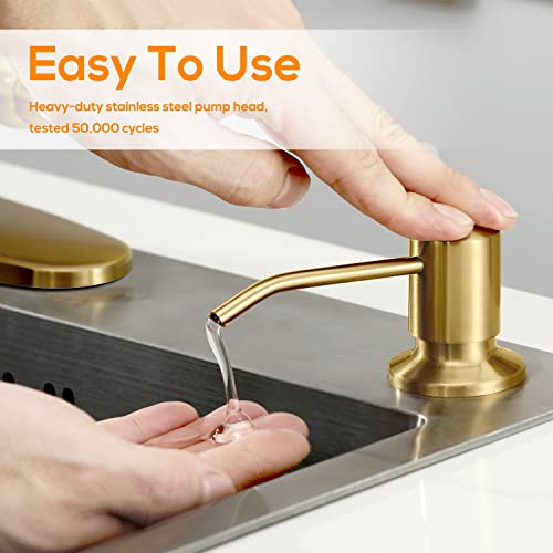 Gold Soap Dispenser for Kitchen Sink, Built in Dish Soap Dispenser Brushed Gold Stainless Steel Pump Head, Counter Soap Lotion Dispenser Refill from The Top with 17 Oz PE Bottle - color: Brushed Gold