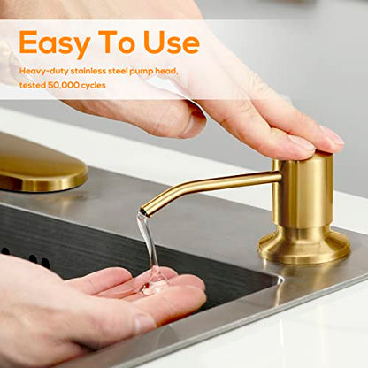 Gold Soap Dispenser for Kitchen Sink, Built in Dish Soap Dispenser Brushed Gold Stainless Steel Pump Head, Counter Soap Lotion Dispenser Refill from The Top with 17 Oz PE Bottle - color: Brushed Gold