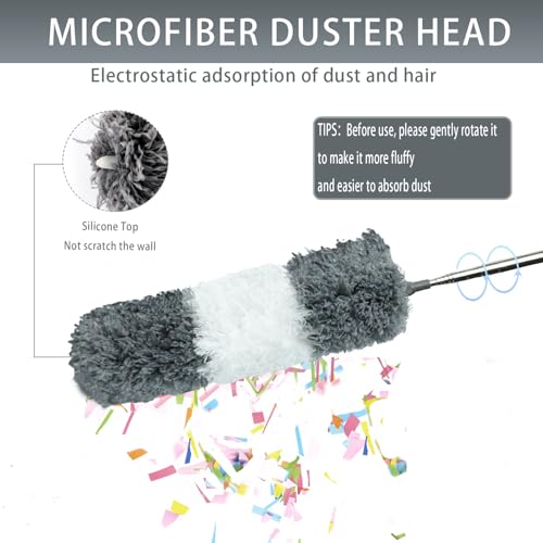 4-in-1 Ceiling Fan Cleaner Duster with 100" Extension Pole,Microfiber Cobweb Duster with 3 Washable Heads,Bendable Spider Web Cleaner Brush for High Ceiling Fans Blinds Windows Wall Furniture