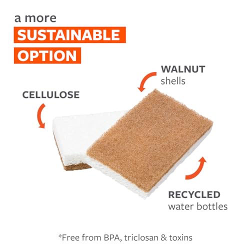 Full Circle Walnut and Cellulose Scrubber Sponges – Pack of 6 – Powerful, Non-Scratch Kitchen Sponges Made with Plant-Based Sustainable Materials, Safe for Nonstick Cookware - size: Walnut Sponge 6pk