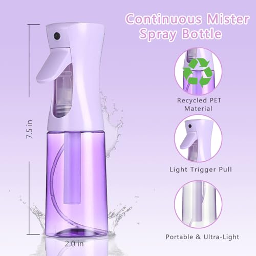 3 Pack Spray Bottles, 2-Pack Continuous Spray Bottles,Fine Water Mist Spray Bottles for Hair 6.8 OZ (200 ML) and 1oz 30ml Travel Spray Bottle Mister for Cleaning,Hairstyling,Plants,Barbers,Purple