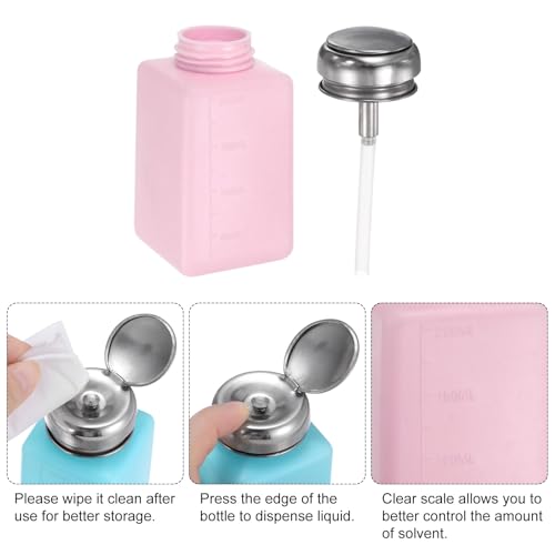 HARFINGTON 2pcs Solvent Alcohol Dispenser 200ml(6.7oz) Push Down Liquid Dispenser Pump Bottle with Sealing Stainless Steel Lid for Acetone Cleanser Polish Remover, Pink - color: Pink, size: 200ml 6.7oz