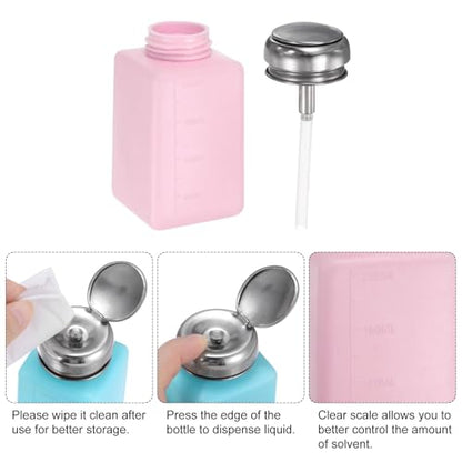 HARFINGTON 2pcs Solvent Alcohol Dispenser 200ml(6.7oz) Push Down Liquid Dispenser Pump Bottle with Sealing Stainless Steel Lid for Acetone Cleanser Polish Remover, Pink - color: Pink, size: 200ml 6.7oz