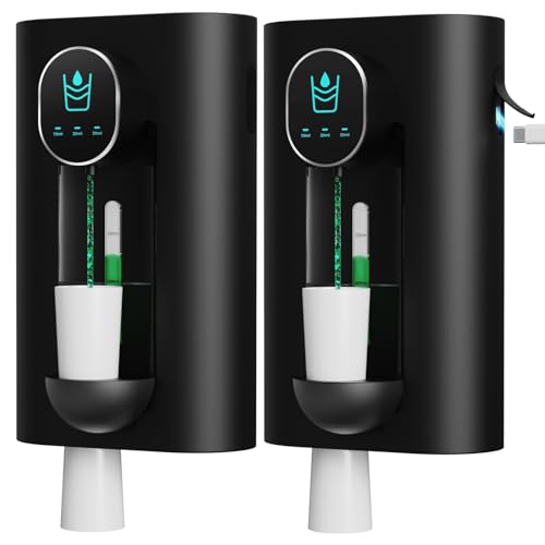 Automatic Mouthwash Dispenser 18.26 oz Touchless Mouthwash Dispenser for Bathroom Magnetic Cup USB Rechargeable and 3 Dispensing Levels with Led Screen Wall-Mounted or Countertop Use-Black 2Pack - color: Black, size: 2 Pack
